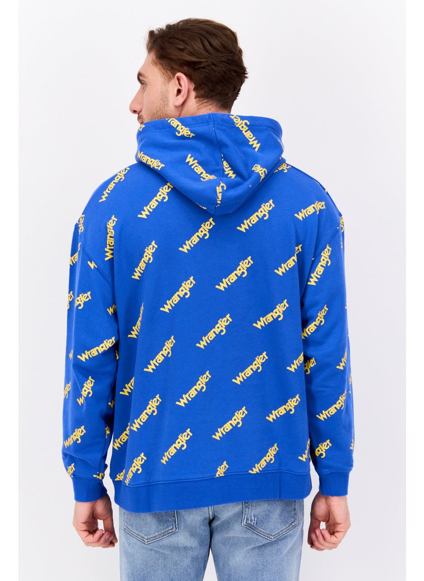 Men Brand Logo Long Sleeves Hoodie, Blue