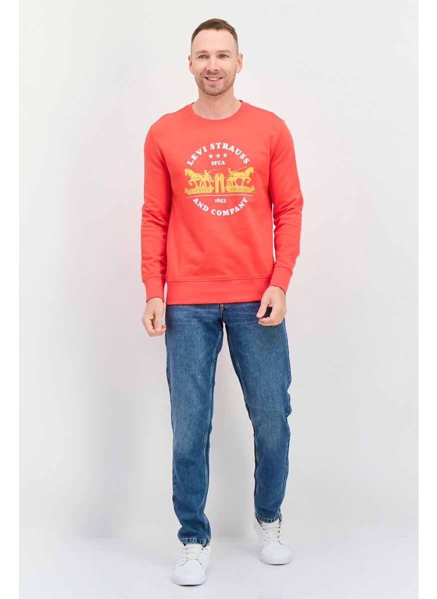Men Crew Neck Long Sleeves Graphic Printed Sweatshirt, Red Combo