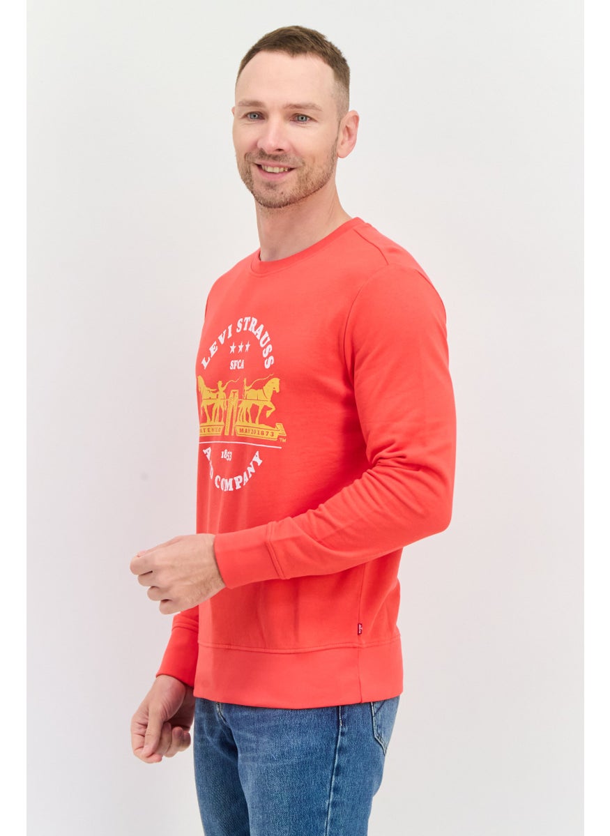 Men Crew Neck Long Sleeves Graphic Printed Sweatshirt, Red Combo
