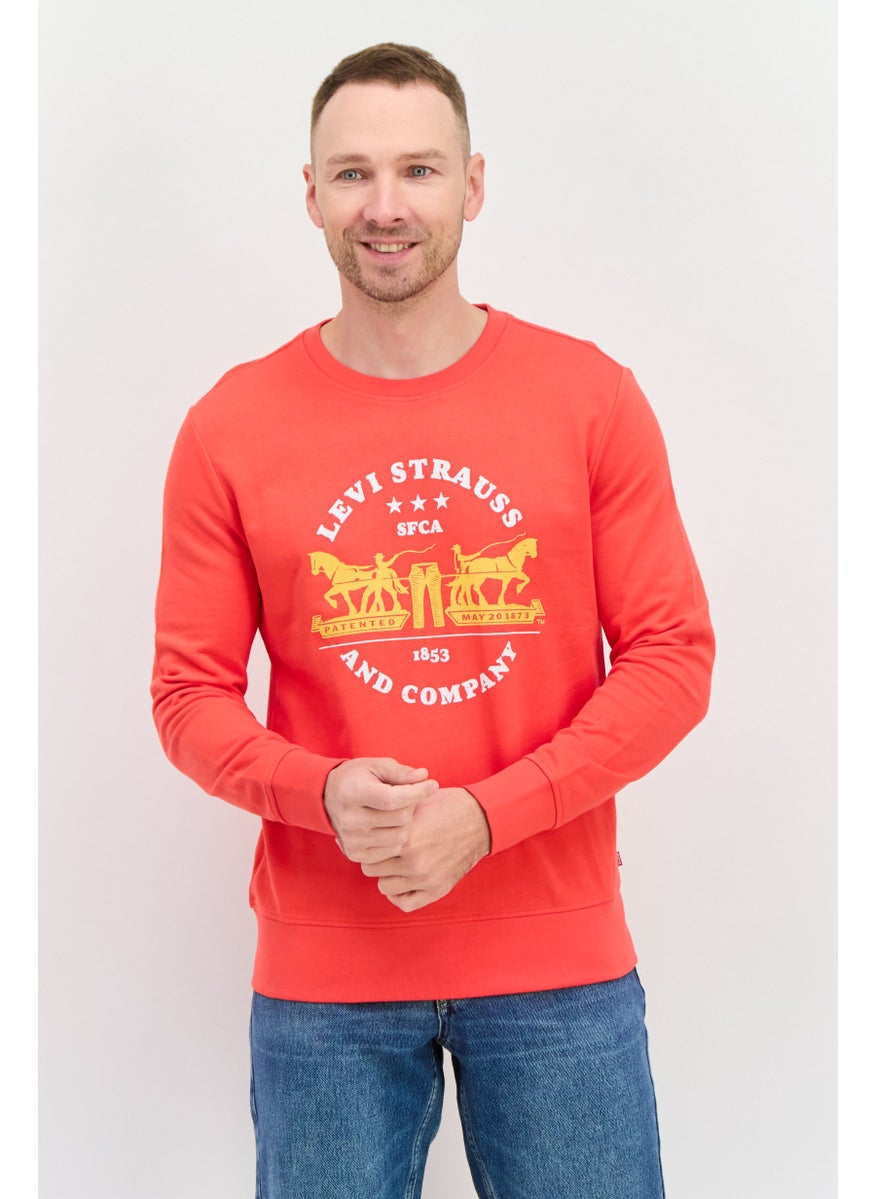 Men Crew Neck Long Sleeves Graphic Printed Sweatshirt, Red Combo
