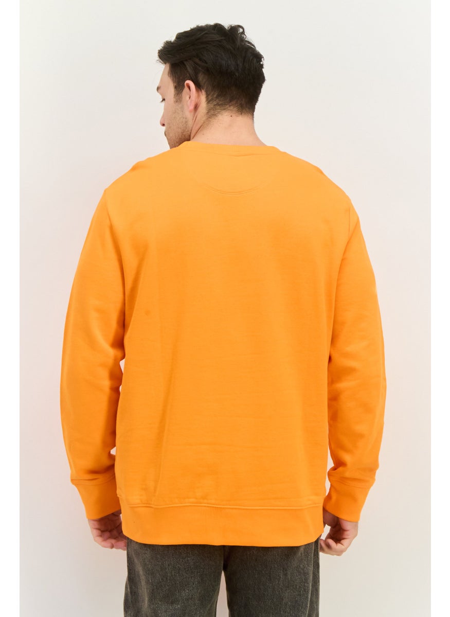 Men Crew Neck Long Sleeves Brand Logo Sweatshirt, Orange