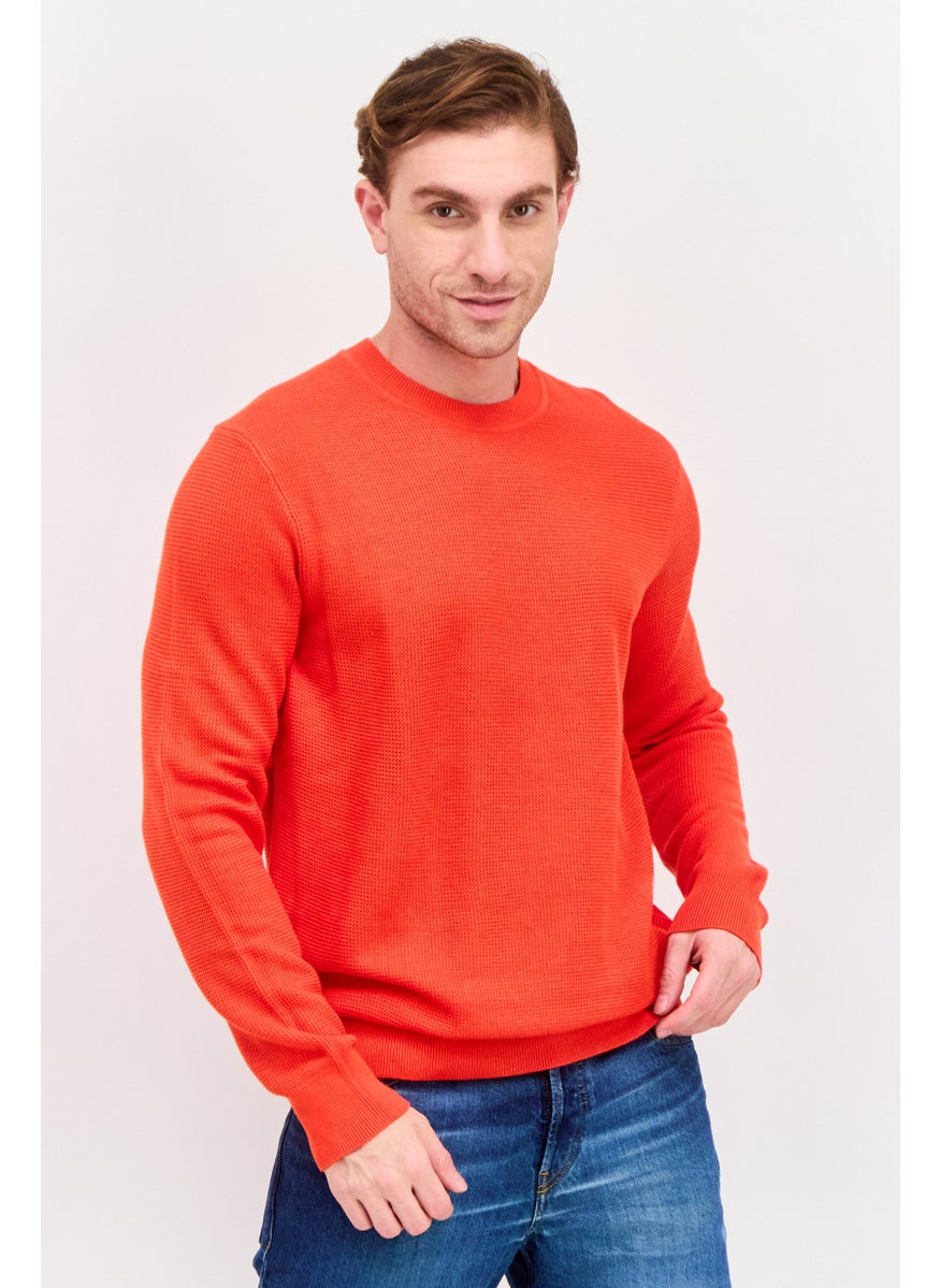 Men Crew Neck Knitted Long Sleeves Sweater, Red