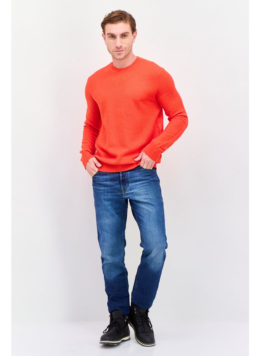 Men Crew Neck Knitted Long Sleeves Sweater, Red