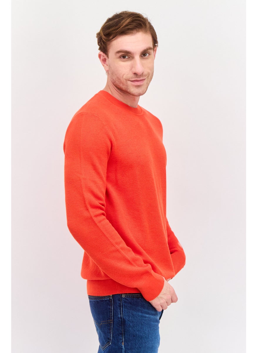 Men Crew Neck Knitted Long Sleeves Sweater, Red