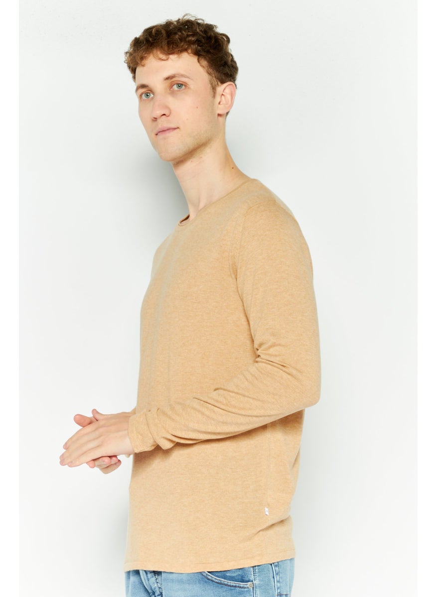 Selected Homme Men Crew Neck Long Sleeve Heather Sweater, Tan