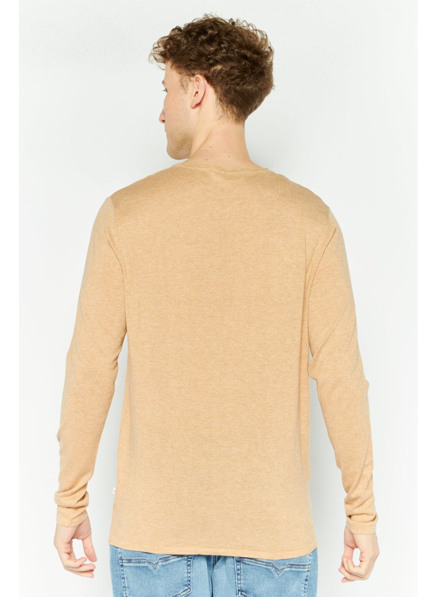 Selected Homme Men Crew Neck Long Sleeve Heather Sweater, Tan