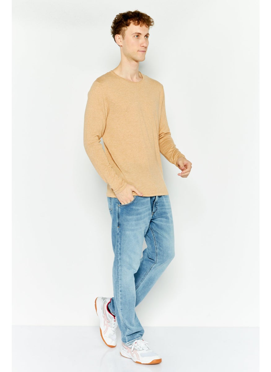 Selected Homme Men Crew Neck Long Sleeve Heather Sweater, Tan