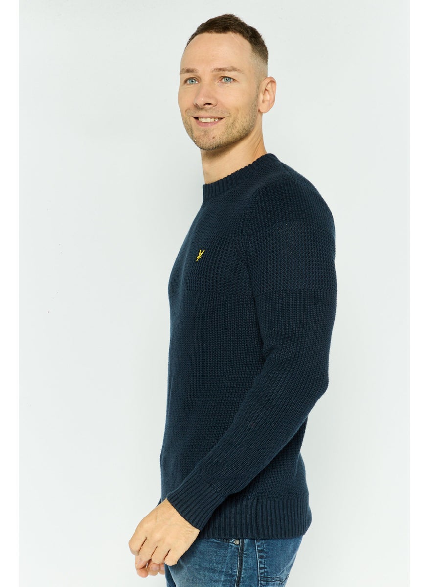 Men Crew Neck Embroidered Logo Sweatshirts, Blue