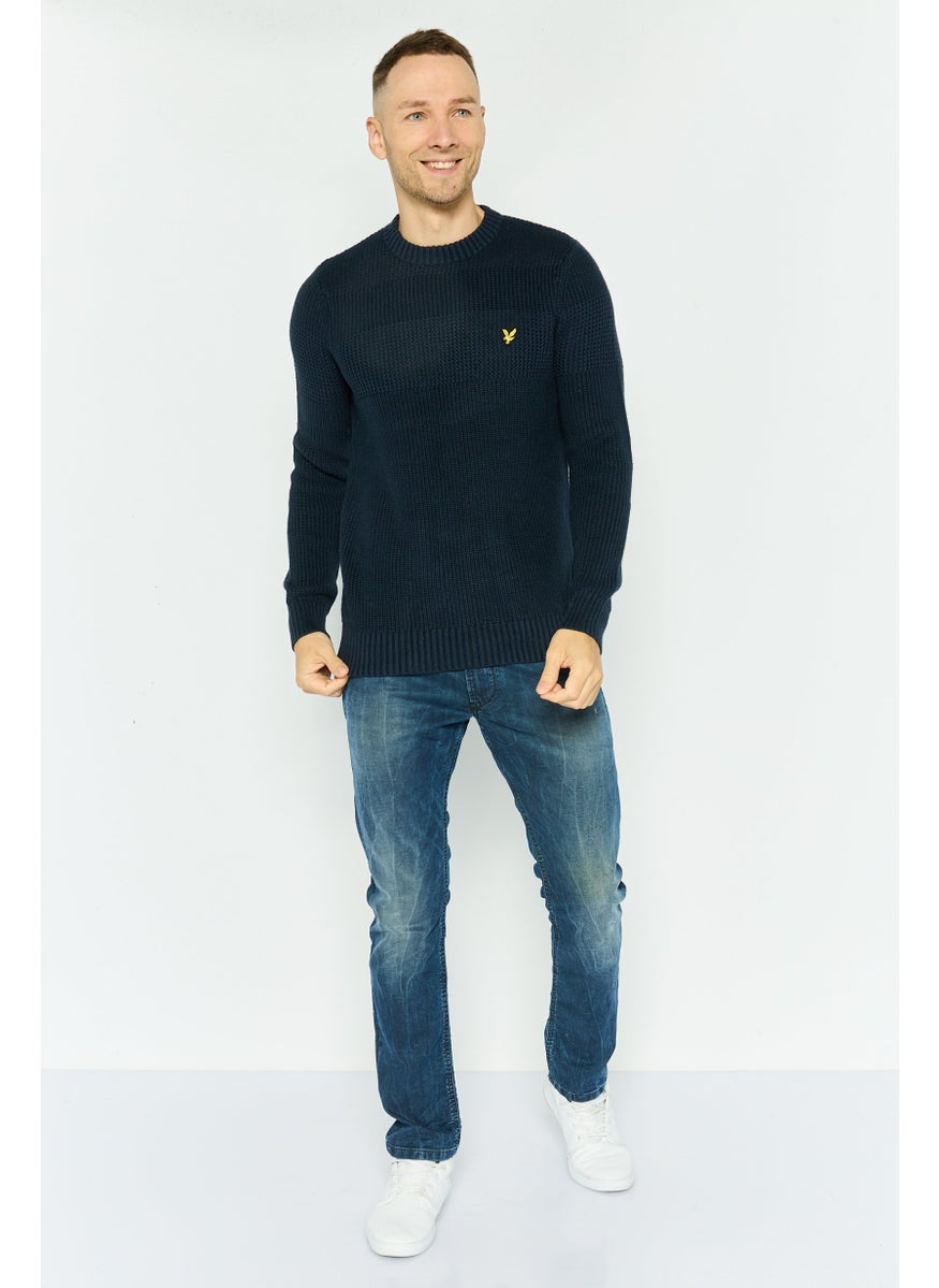 Men Crew Neck Embroidered Logo Sweatshirts, Blue