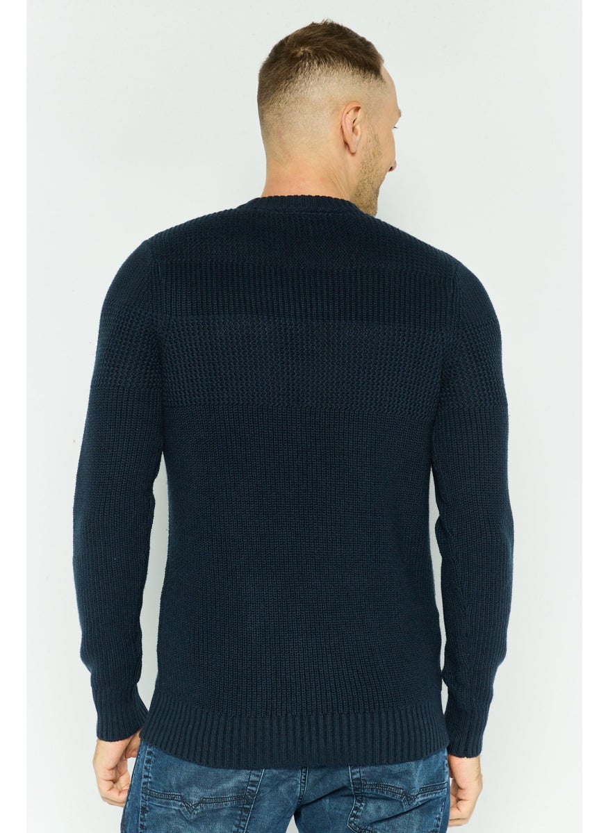 Men Crew Neck Embroidered Logo Sweatshirts, Blue