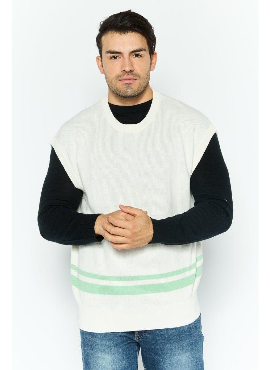 Men Crew Neck Knitted Vest, Off White