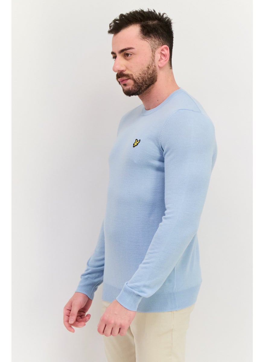 Men Crew Neck Embroidered Logo Sweater, Blue