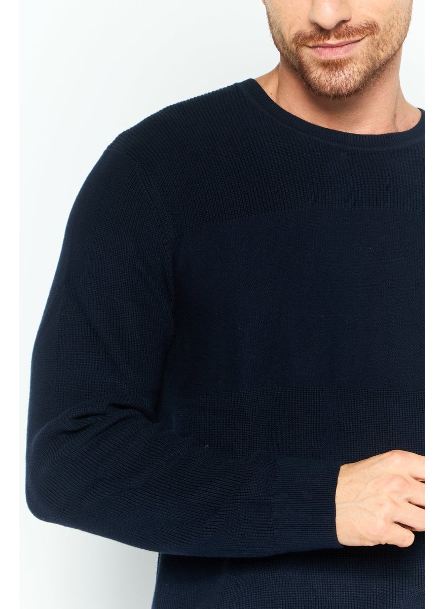 Men Crew Neck Embroidered Logo Sweater, Navy