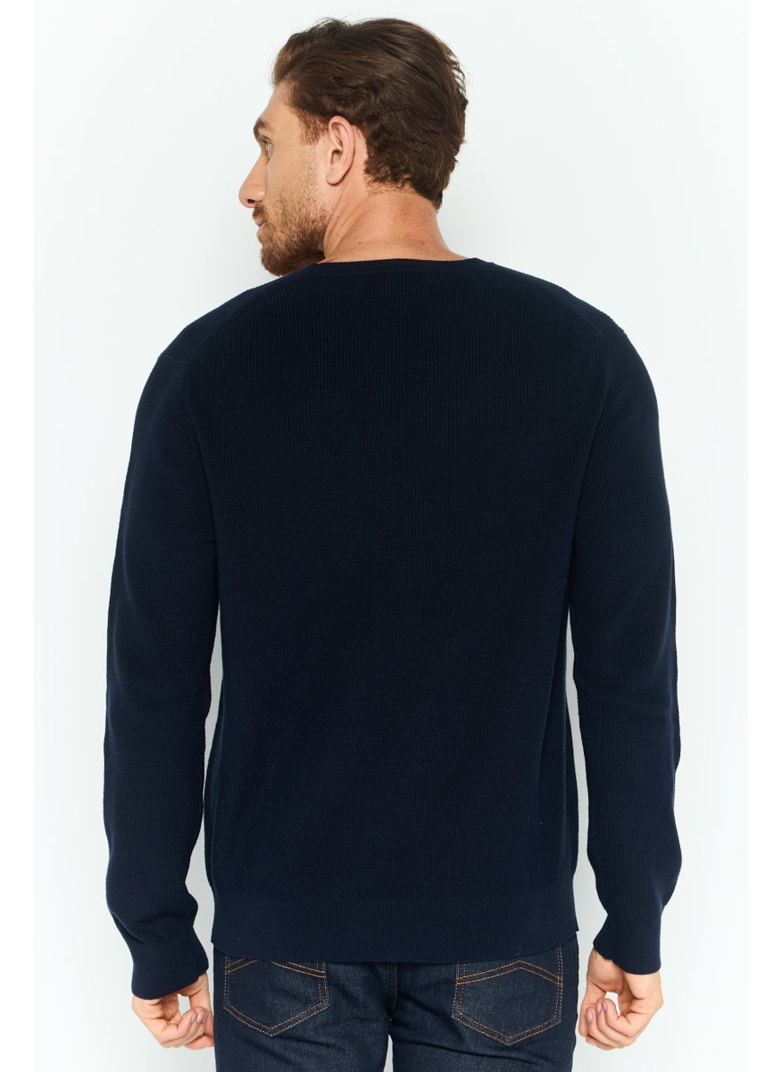 Men Crew Neck Embroidered Logo Sweater, Navy
