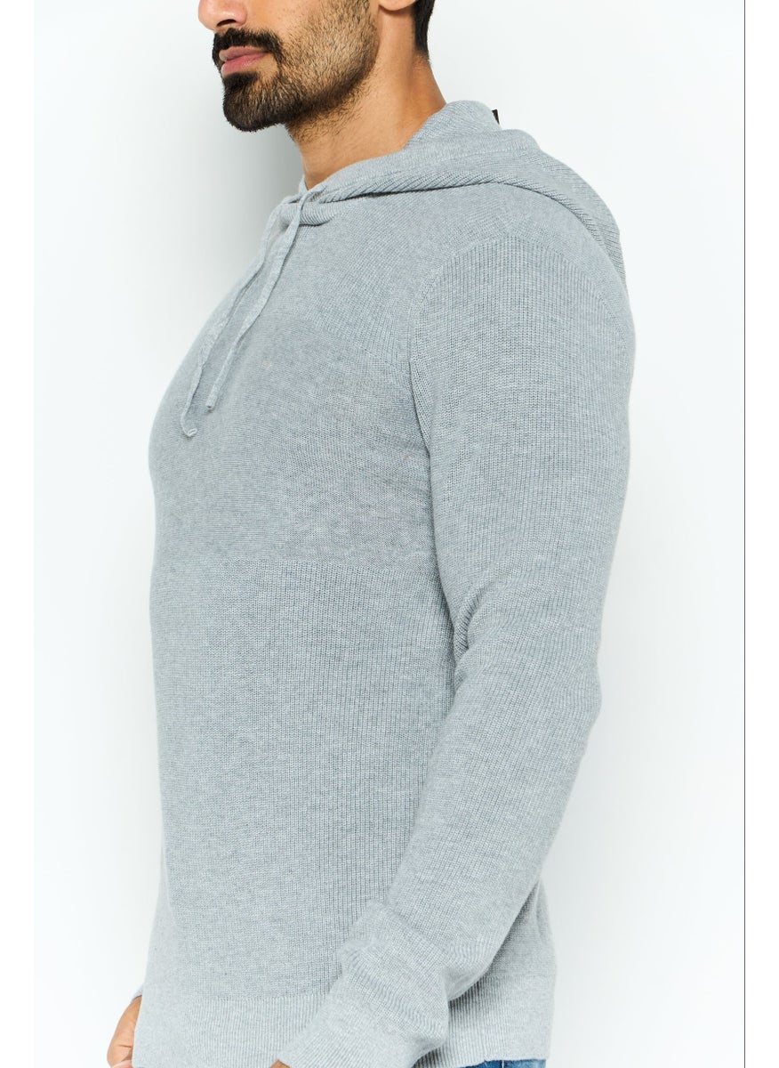 Men Hooded Embroidered Logo Sweater, Grey