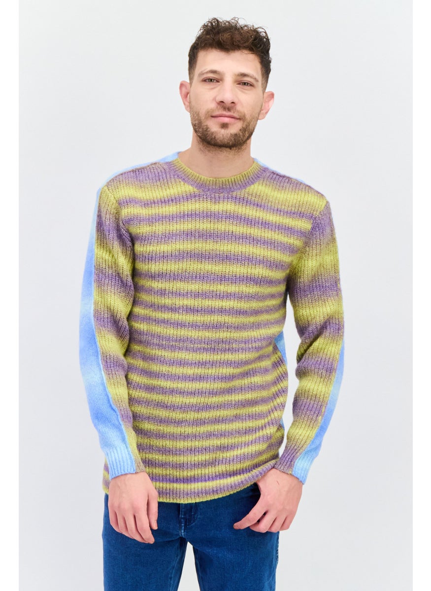 Men Crew Neck Long Sleeves Two-Tone Sweater, Blue Combo