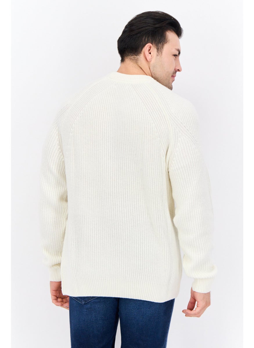 Men Crew Neck Knitted Sweater, Ivory