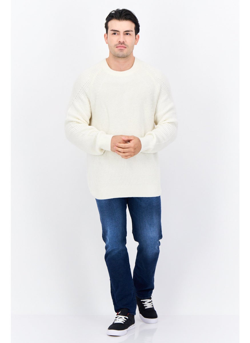 Men Crew Neck Knitted Sweater, Ivory