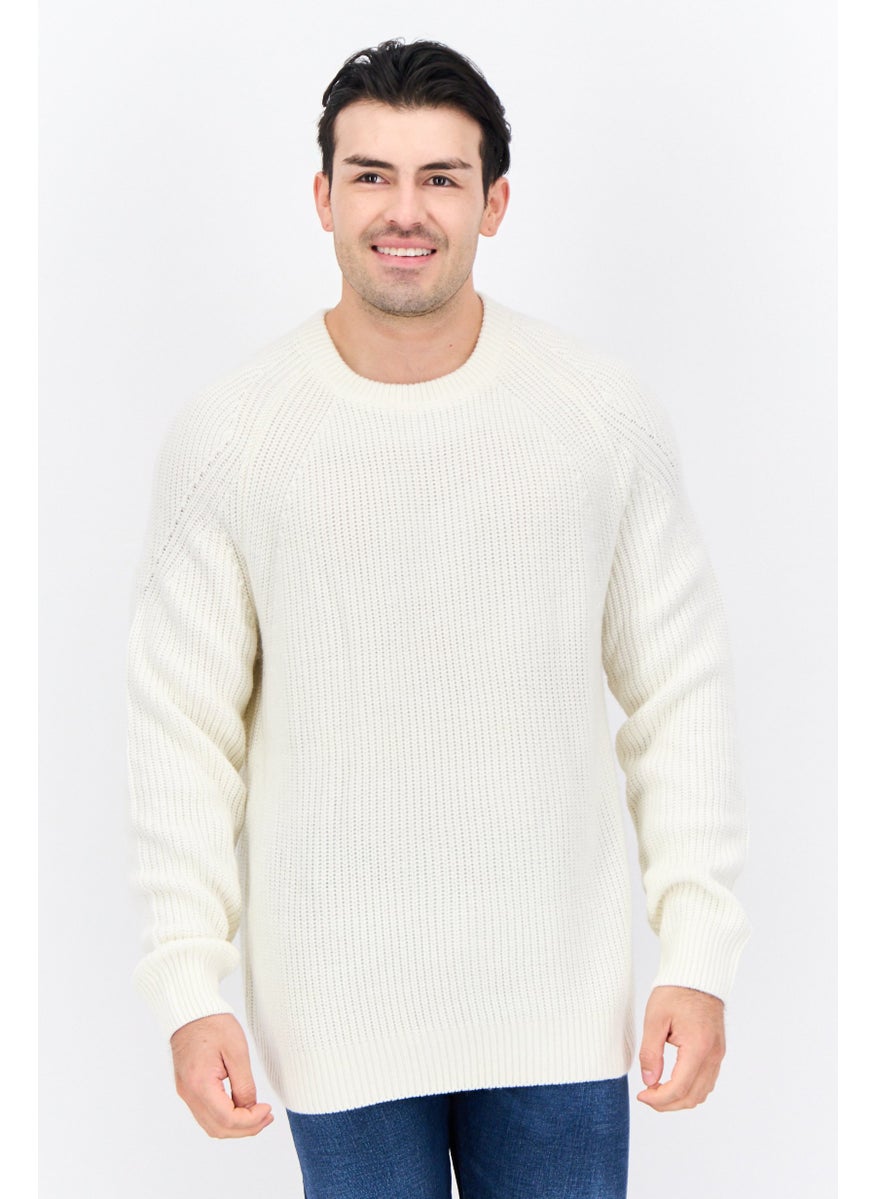 Men Crew Neck Knitted Sweater, Ivory