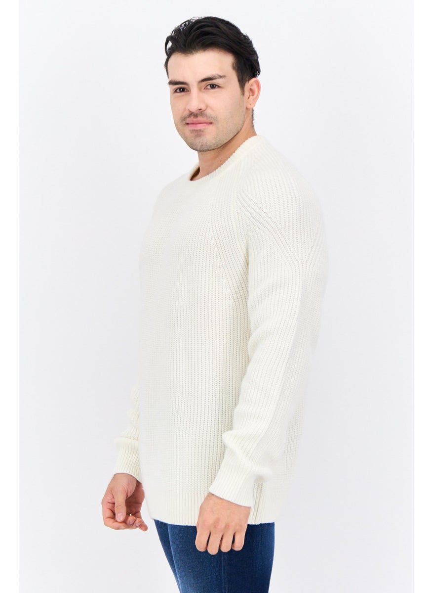 Men Crew Neck Knitted Sweater, Ivory