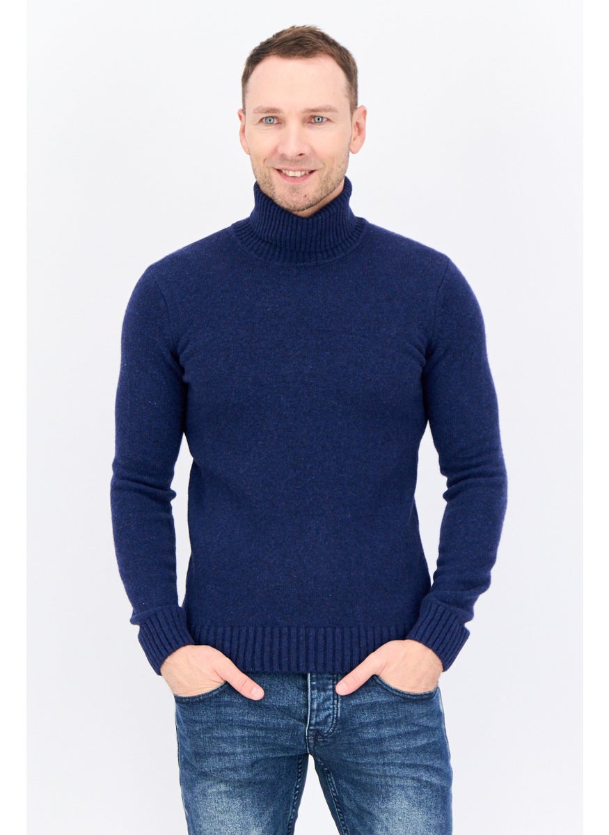 Men Turtle Neck Knitted Sweater, Navy