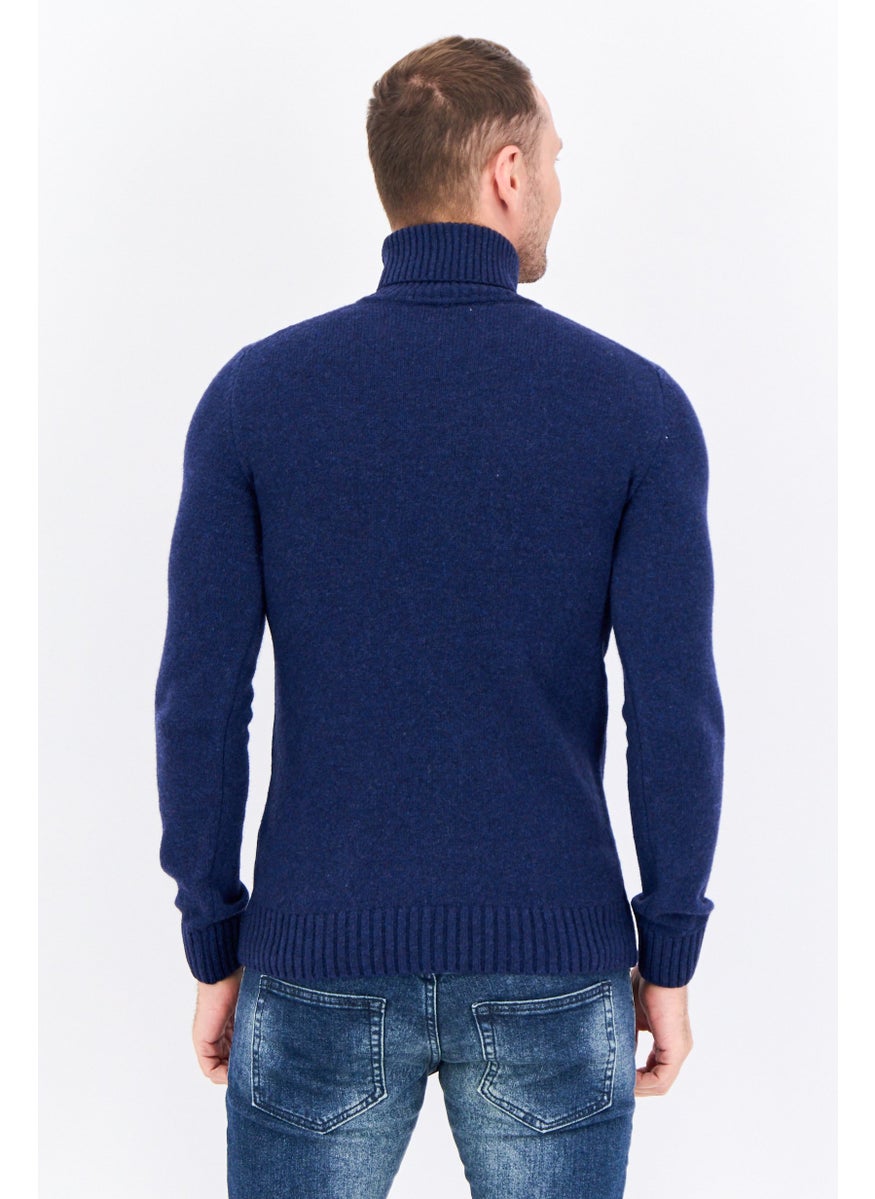 Men Turtle Neck Knitted Sweater, Navy