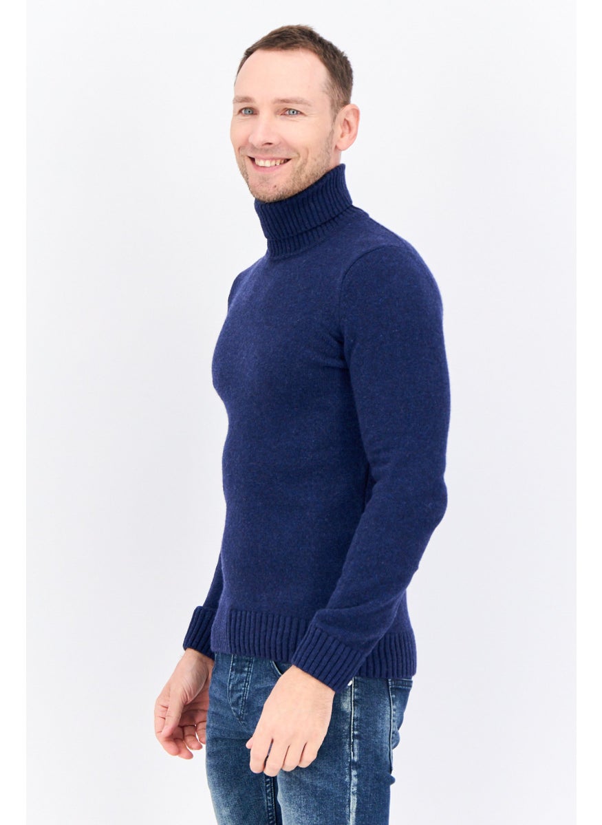 Men Turtle Neck Knitted Sweater, Navy