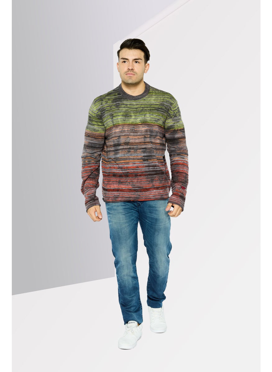 Men Crew Neck Textured Long Sleeves Sweater, Grey Combo