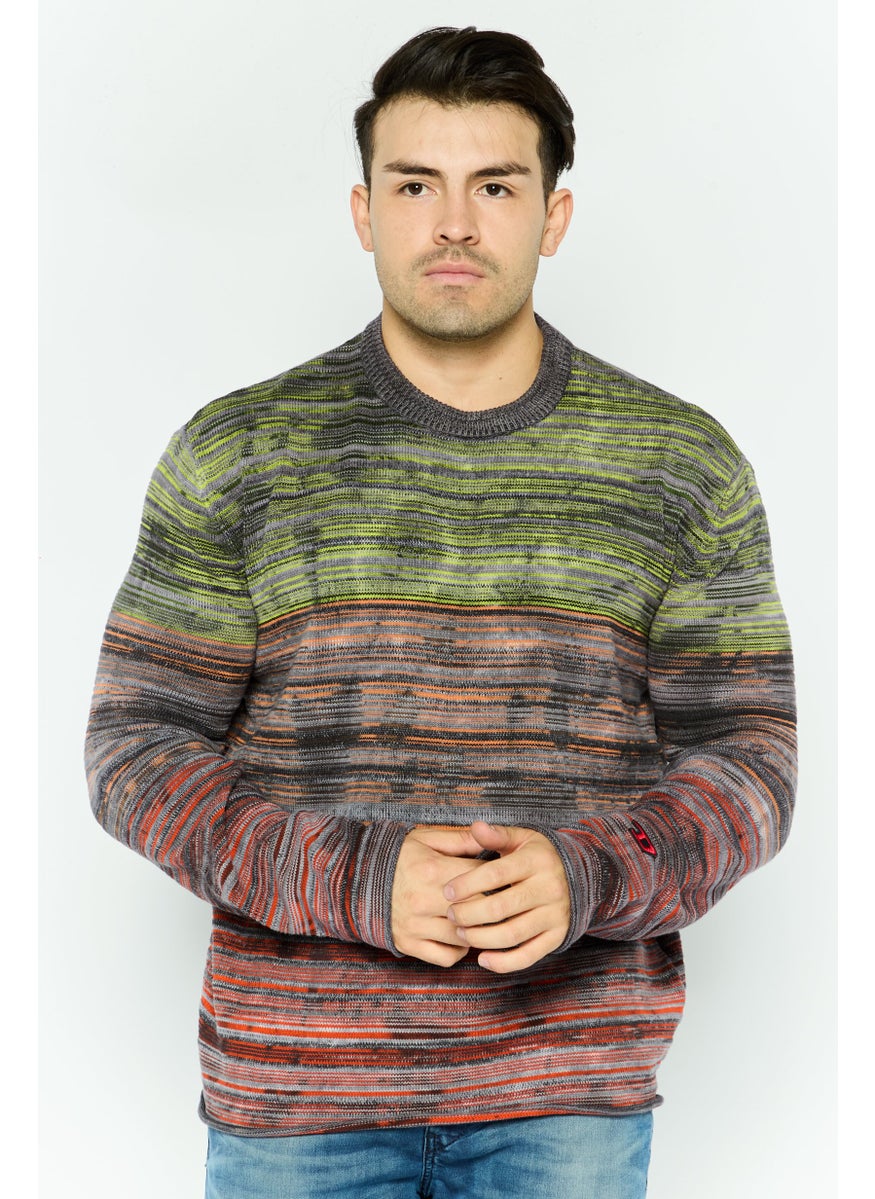 Men Crew Neck Textured Long Sleeves Sweater, Grey Combo