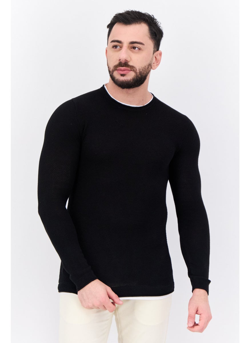 Men Regular Fit Long Sleeves Outdoor Sweatshirt, Black