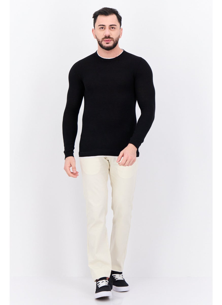 Men Regular Fit Long Sleeves Outdoor Sweatshirt, Black