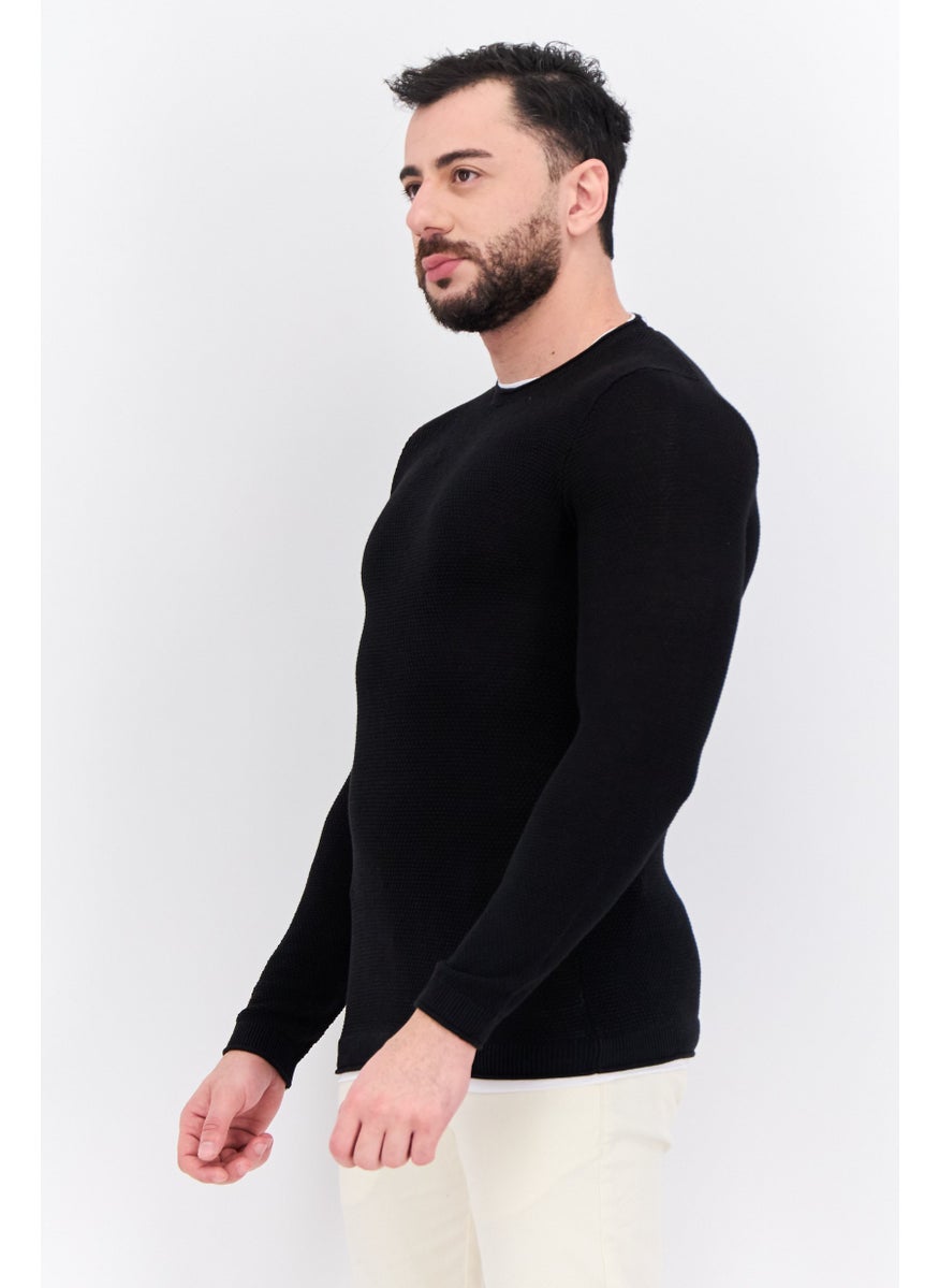 Men Regular Fit Long Sleeves Outdoor Sweatshirt, Black