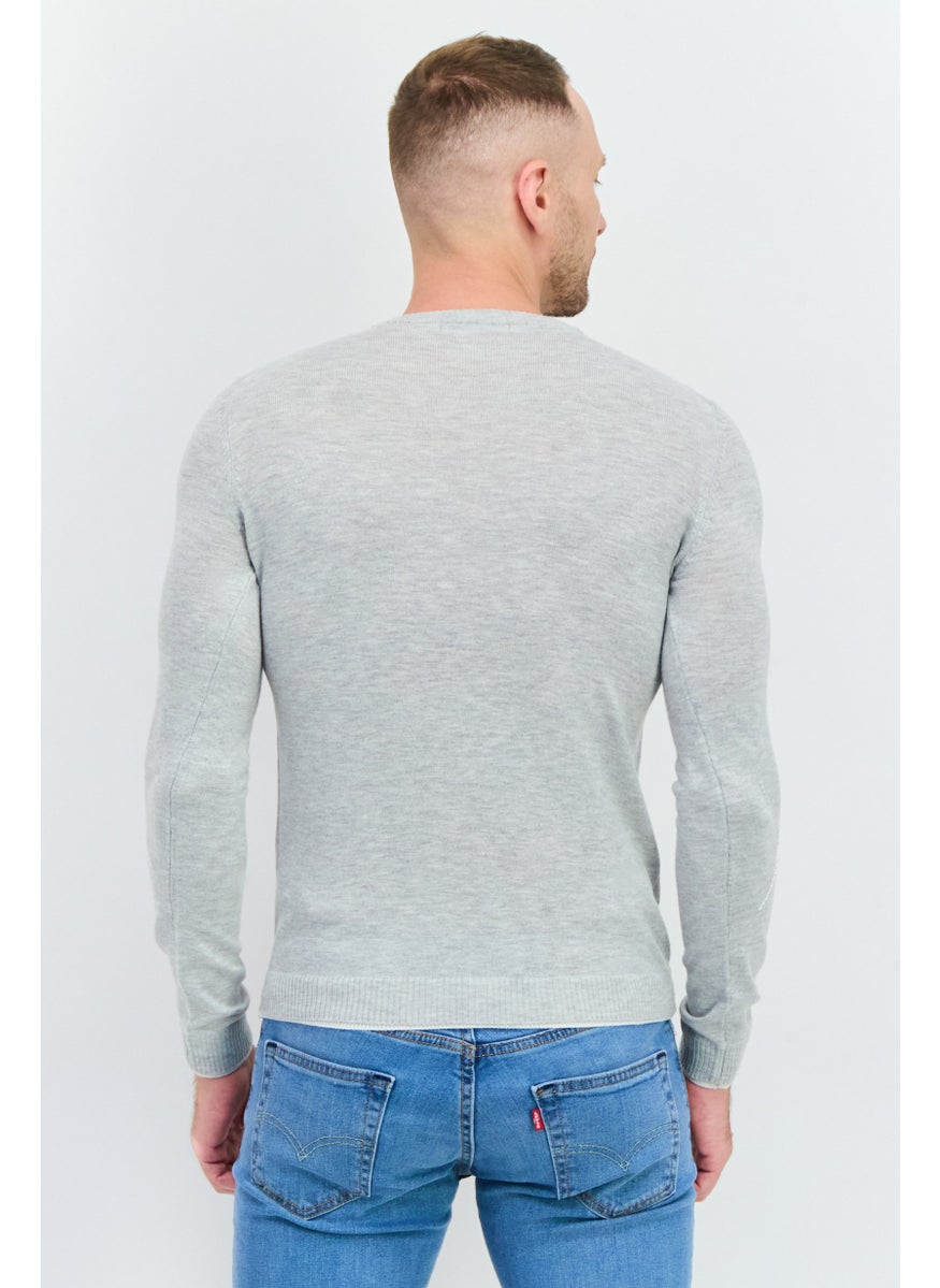 Men Crew Neck Long Sleeves Heather Sweater, Grey