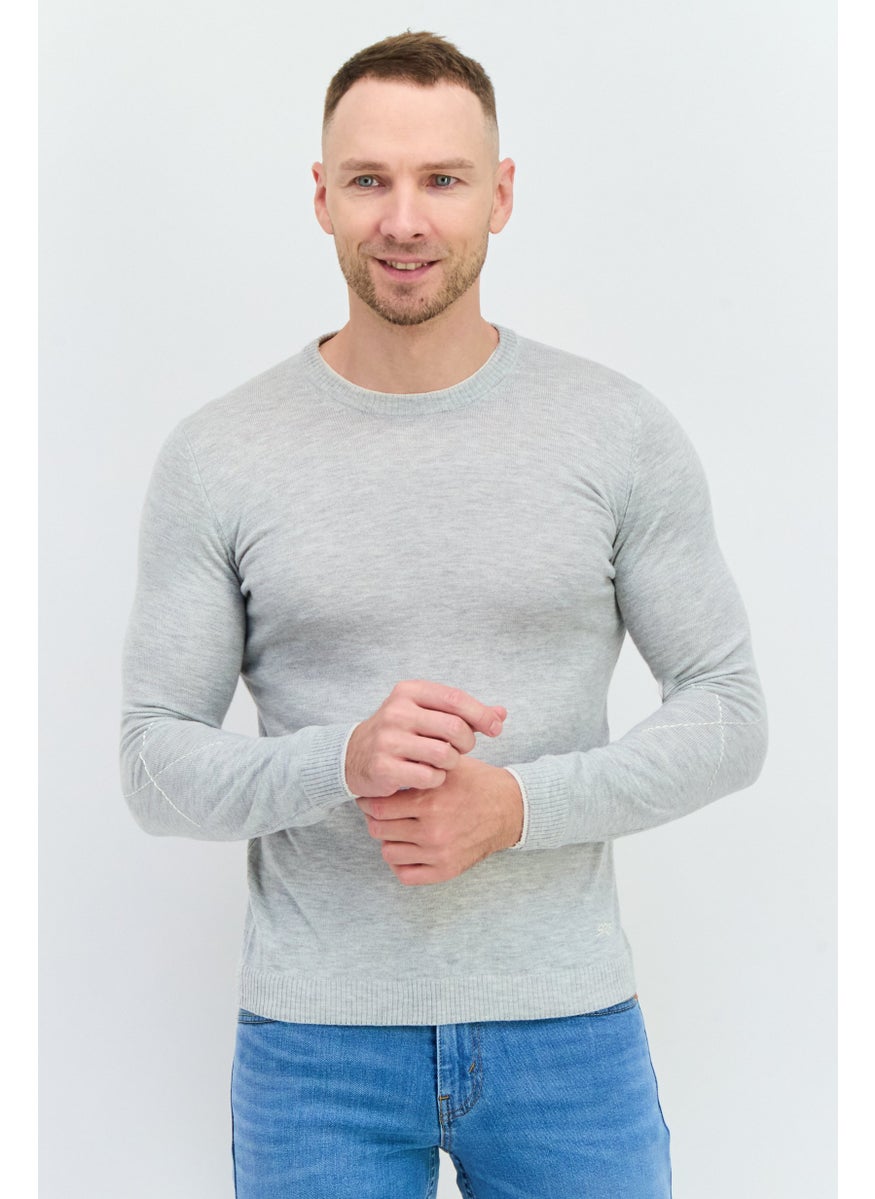 Men Crew Neck Long Sleeves Heather Sweater, Grey