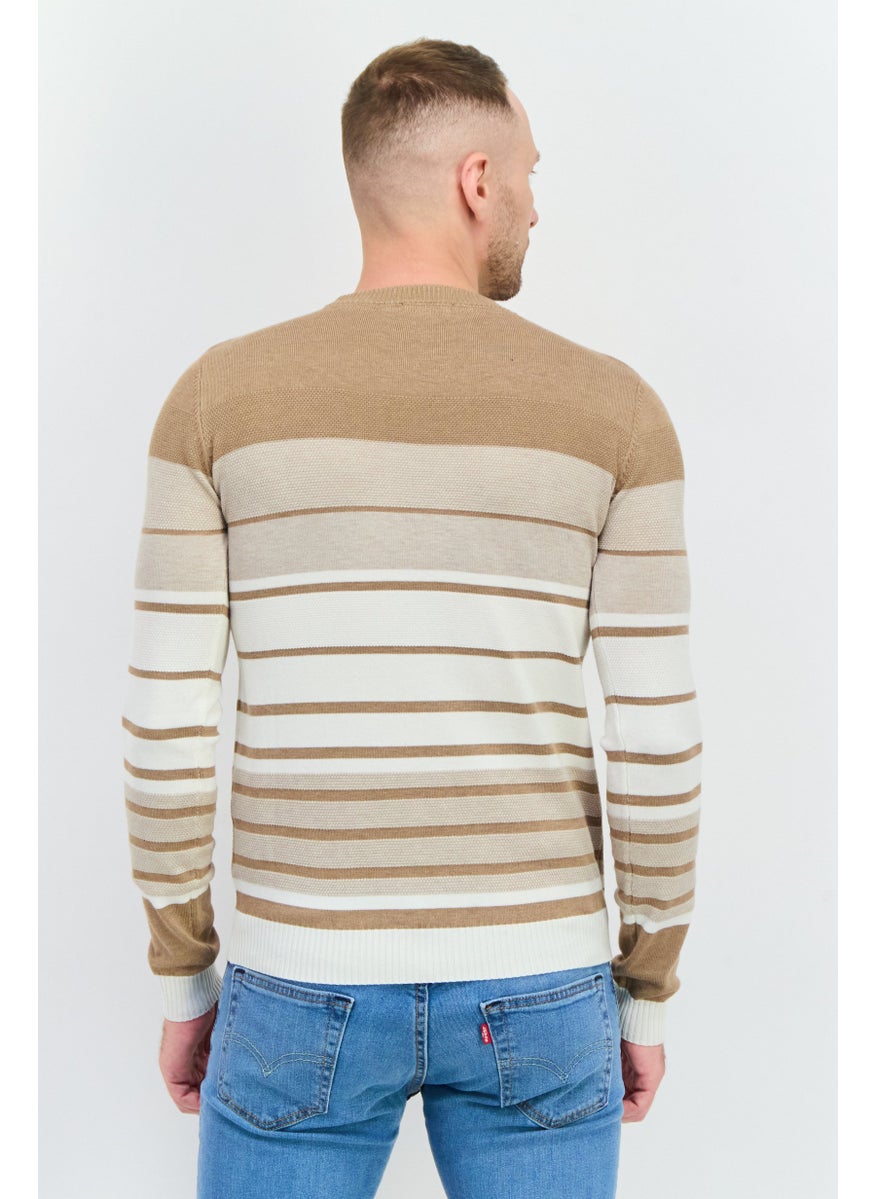 Men Crew Neck Stripe Sweater, Taupe