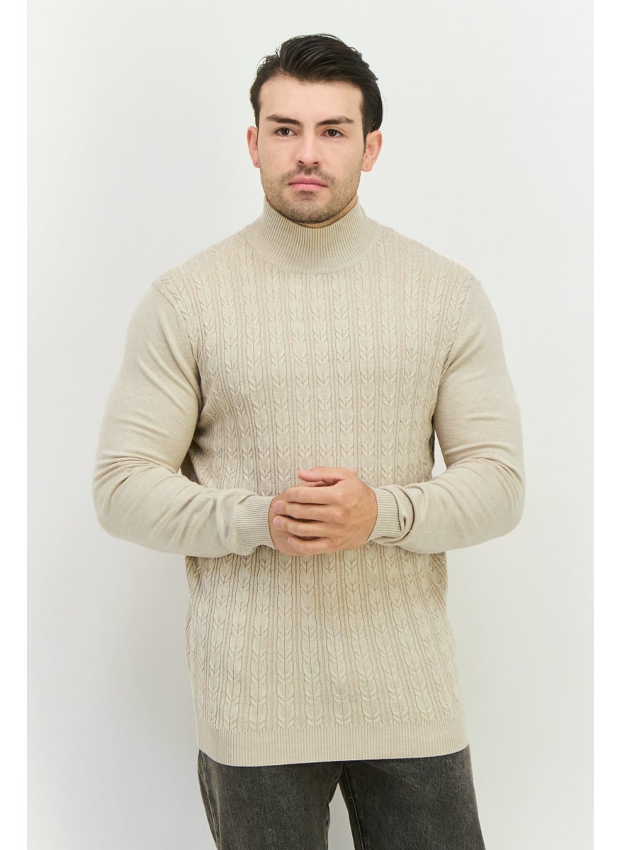 Men Mock Neck Knitted Sweater, Beige