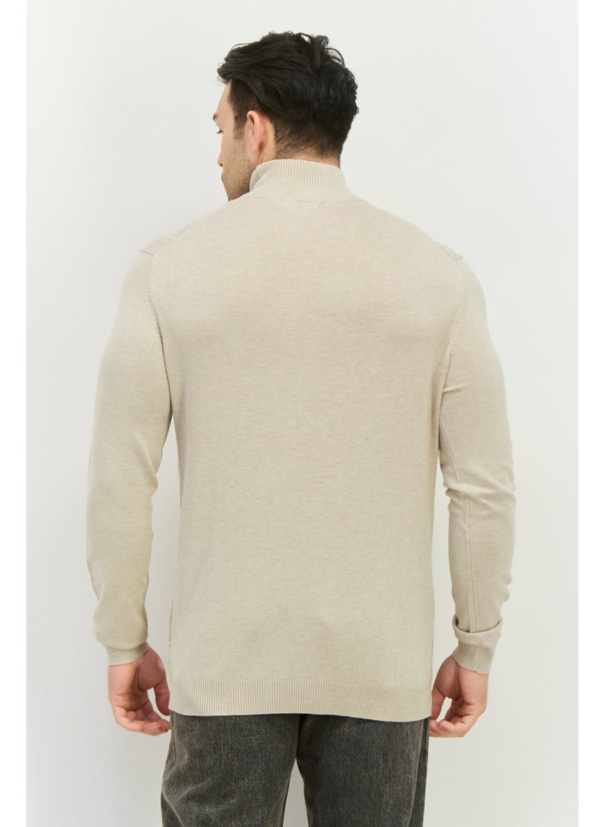 Men Mock Neck Knitted Sweater, Beige