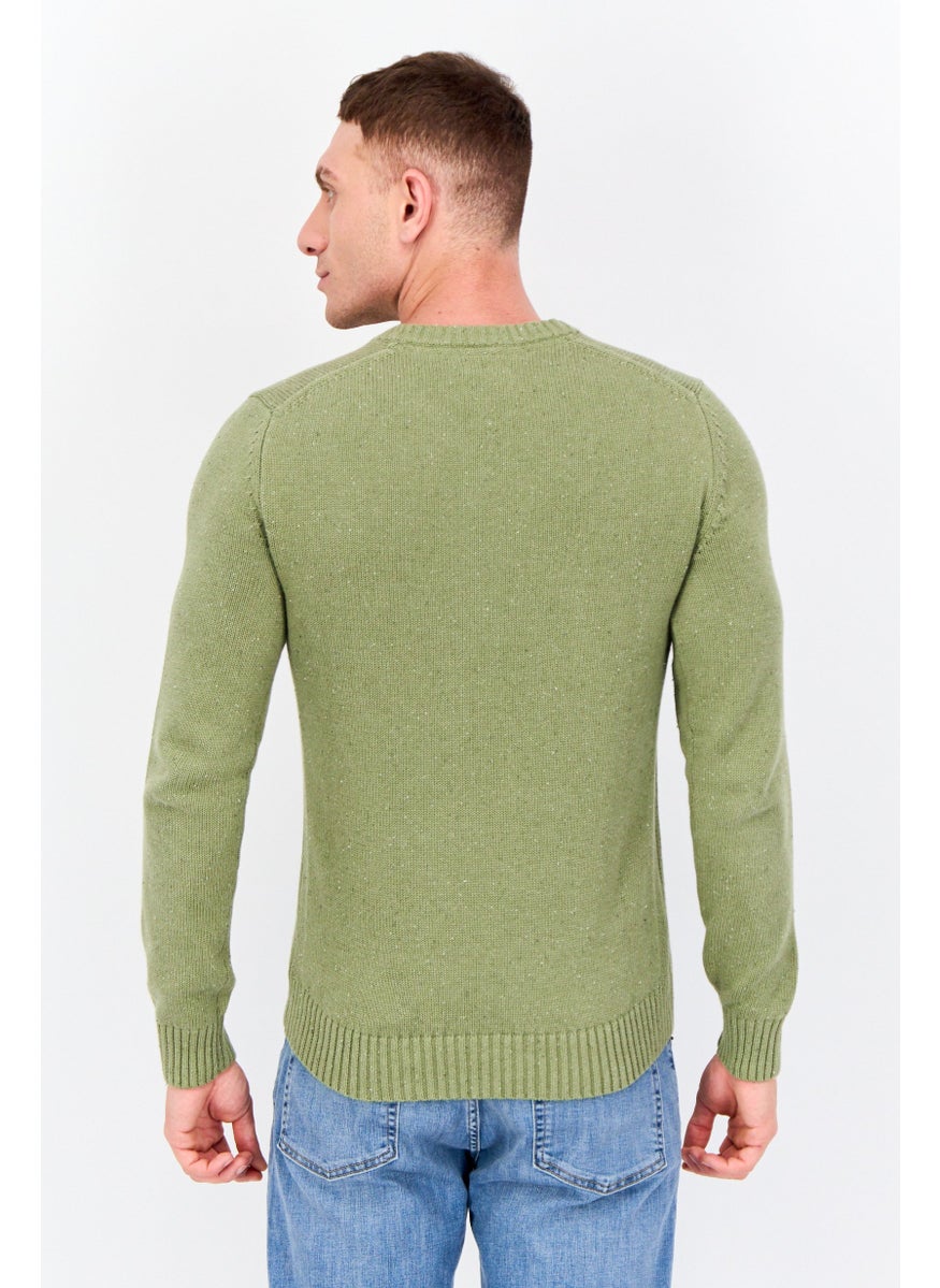 Men Ribbed Neck Knitted Sweater, Olive