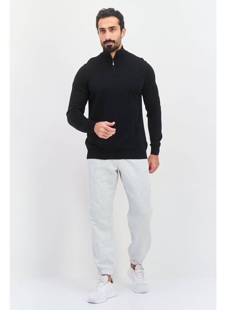 Men High Neck Long Sleeve  Knitted  Sweater, Black