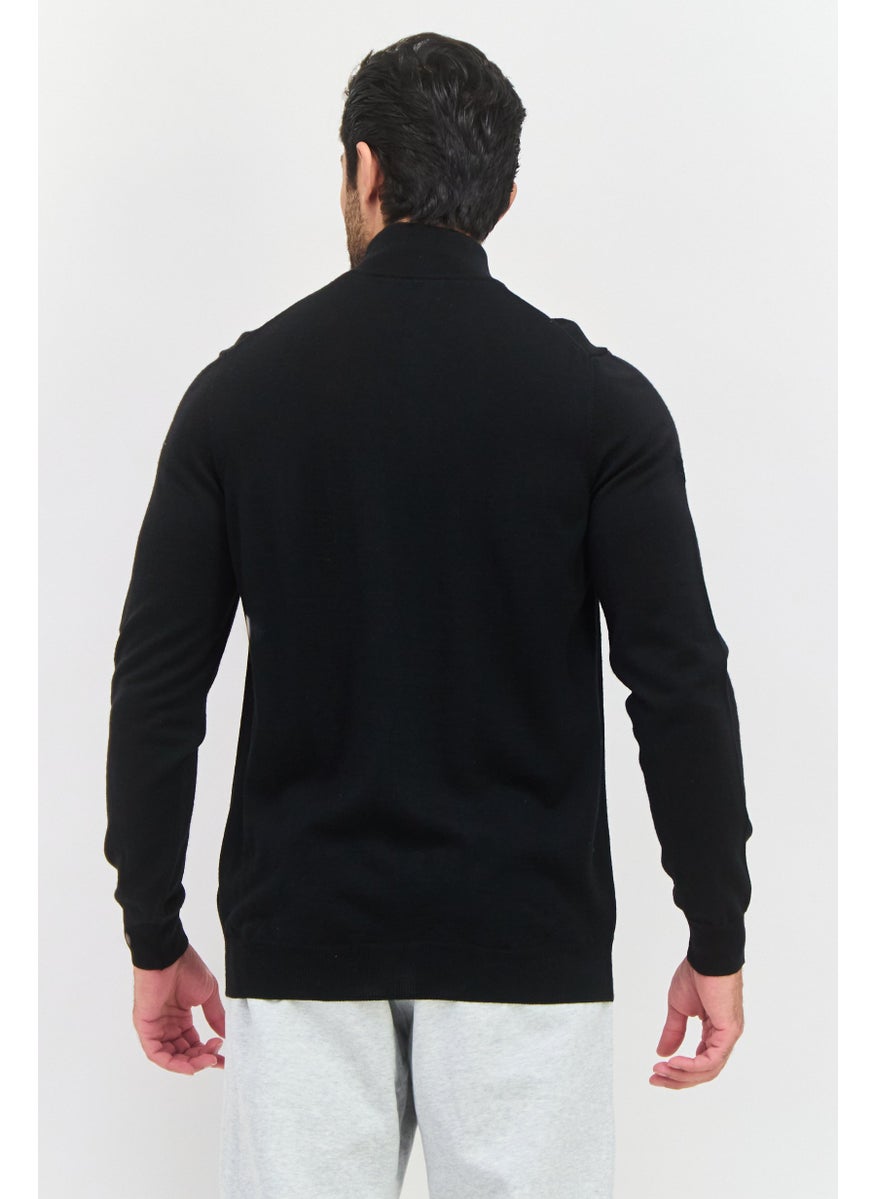 Men High Neck Long Sleeve  Knitted  Sweater, Black