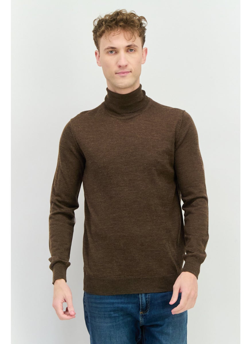 Men Mock  Neck Long Sleeves Textured Sweater, Brown