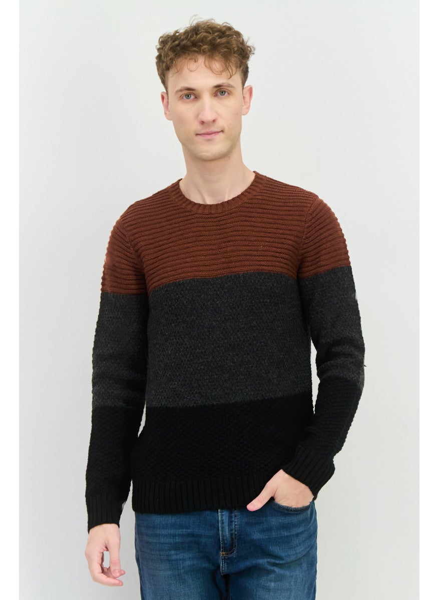 Men Crew Neck Colorblock Sweater, Black