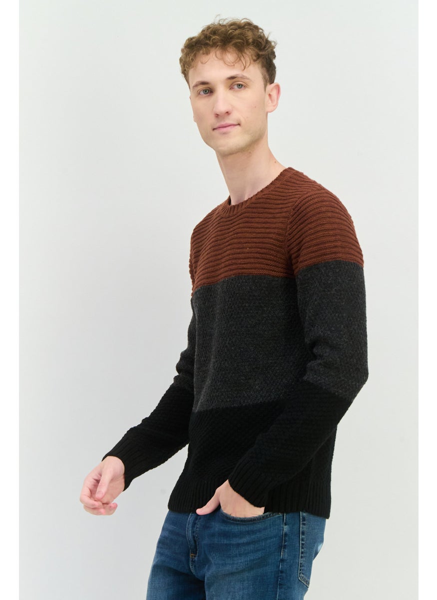 Men Crew Neck Colorblock Sweater, Black