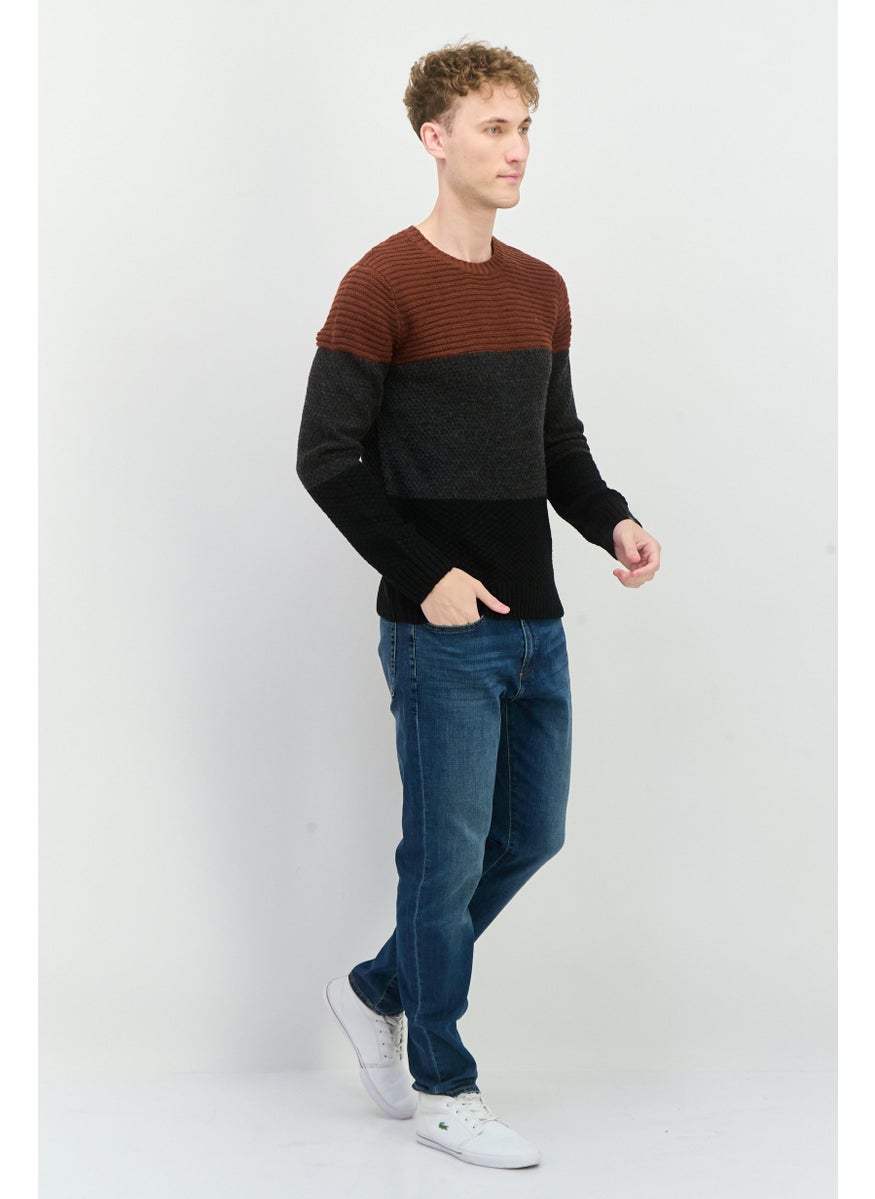 Men Crew Neck Colorblock Sweater, Black