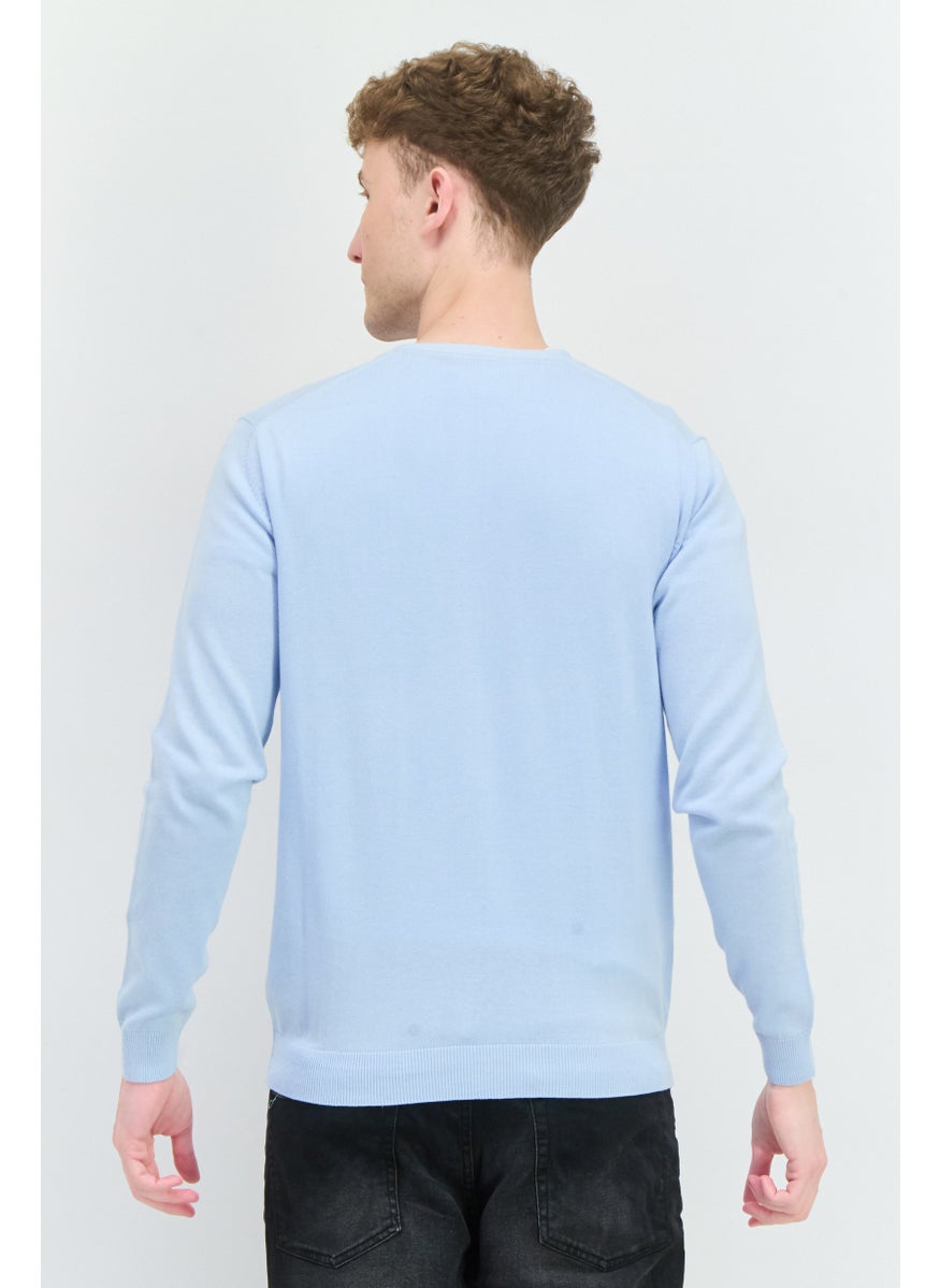 Men V-Neck Ribbed Cardigan, Light Blue