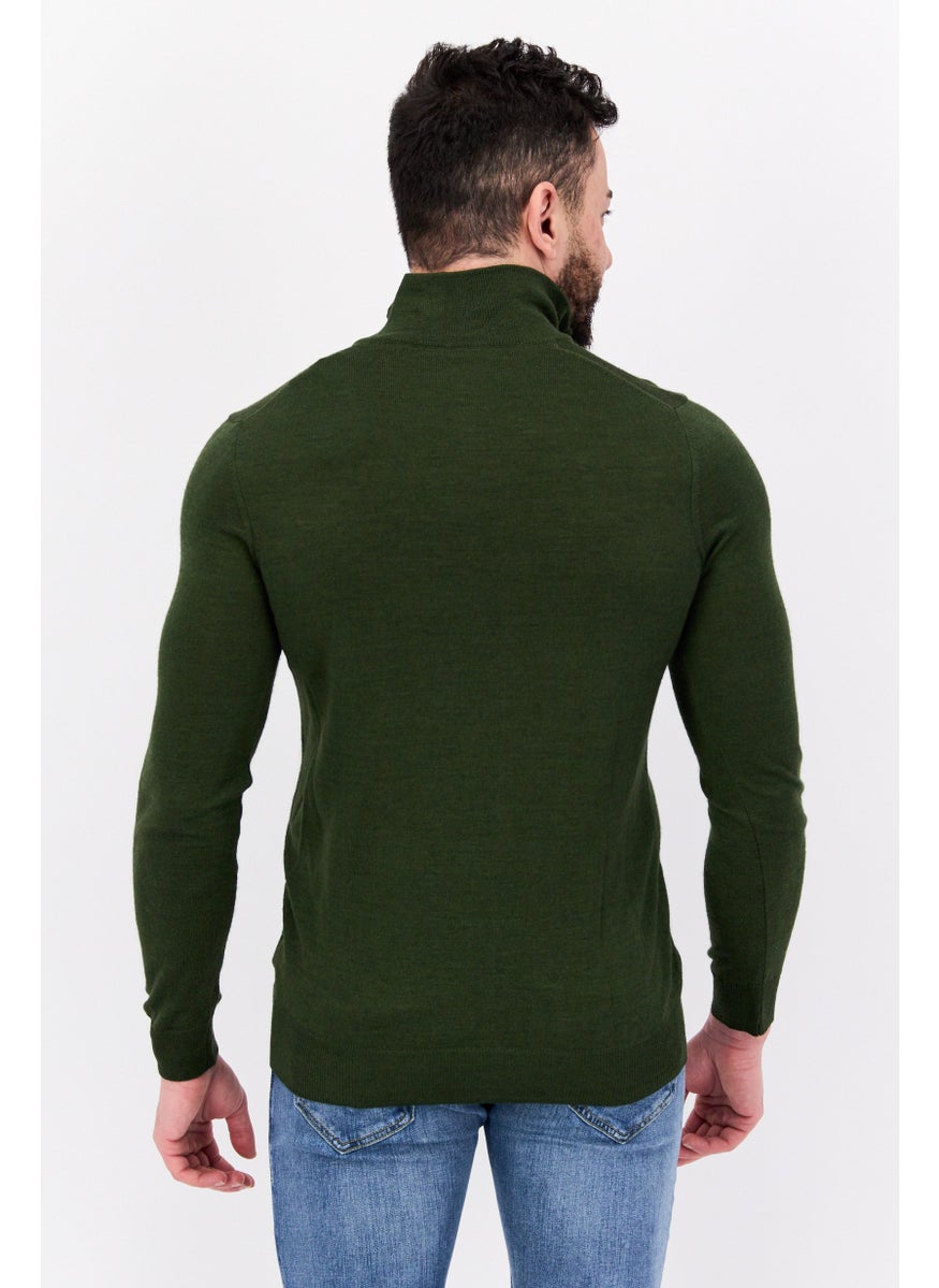 Men High Neck Textured Long Sleeves Sweater, Olive