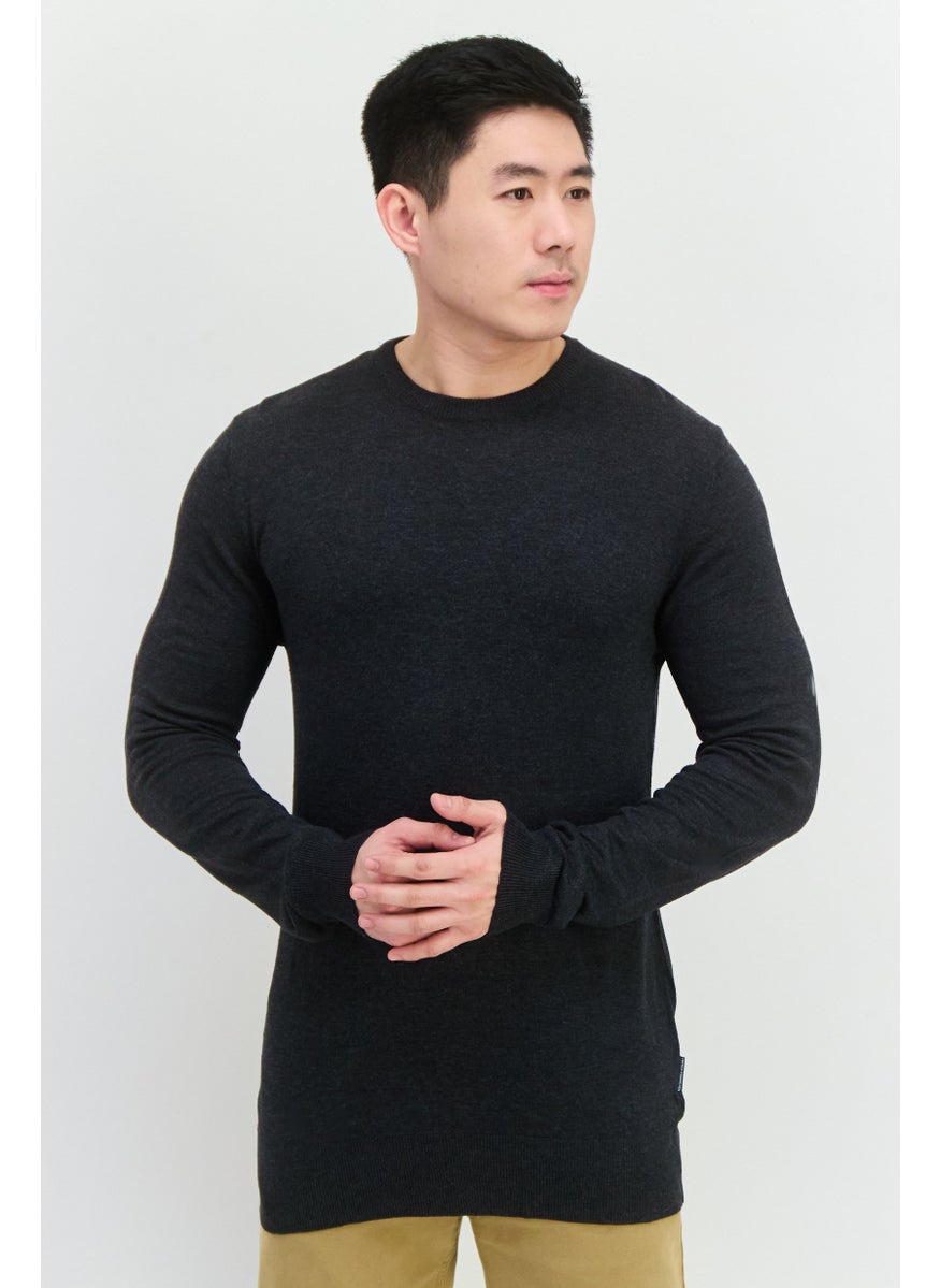 Men Crew Neck Knitted Sweater, Charcoal