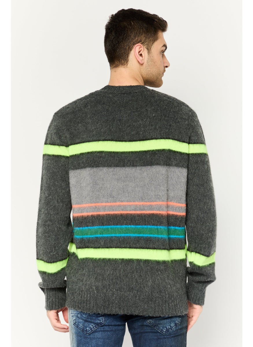 Men Crew Neck Stripe Sweater, Multicolor