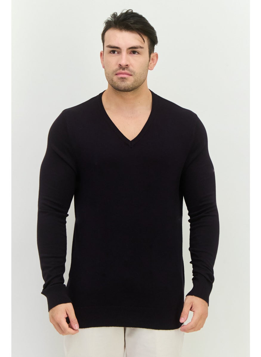 Men V-Neck Knitted Sweater, Navy