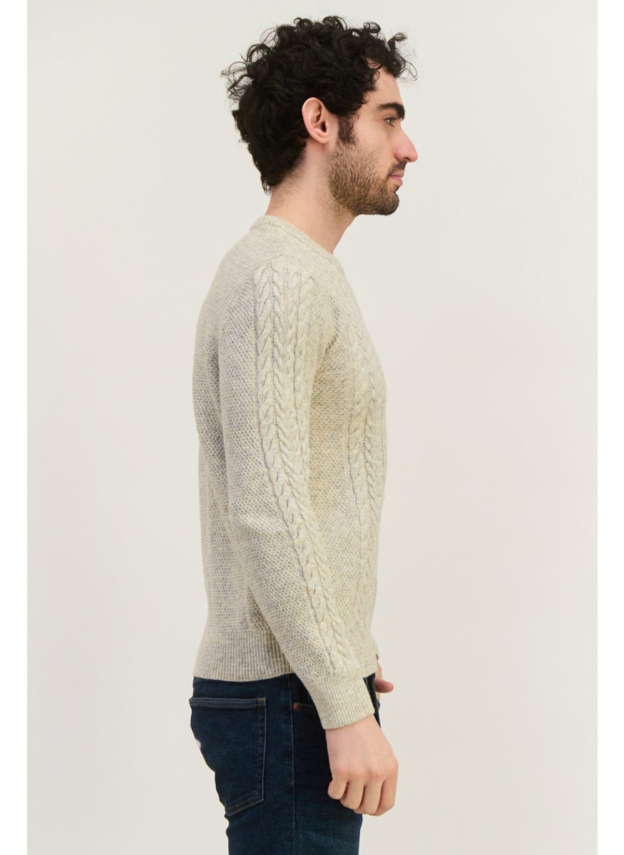 Men Knitted Long Sleeve Sweater, Grey